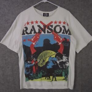 Ransom Shirt Mens Medium White Graphic Western Cowgirl Hell On Earth Made USA